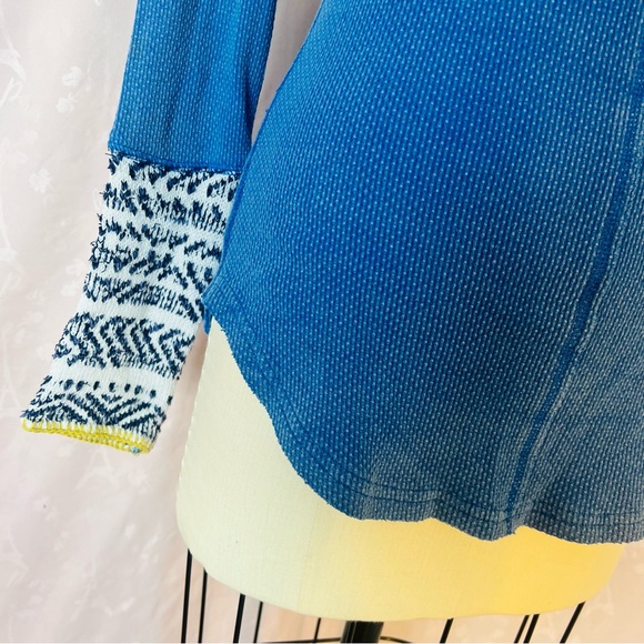 Free People Apres Ski Blue Waffle Knit Long Sleeve Button Front Layering Shirt - Picture 6 of 9